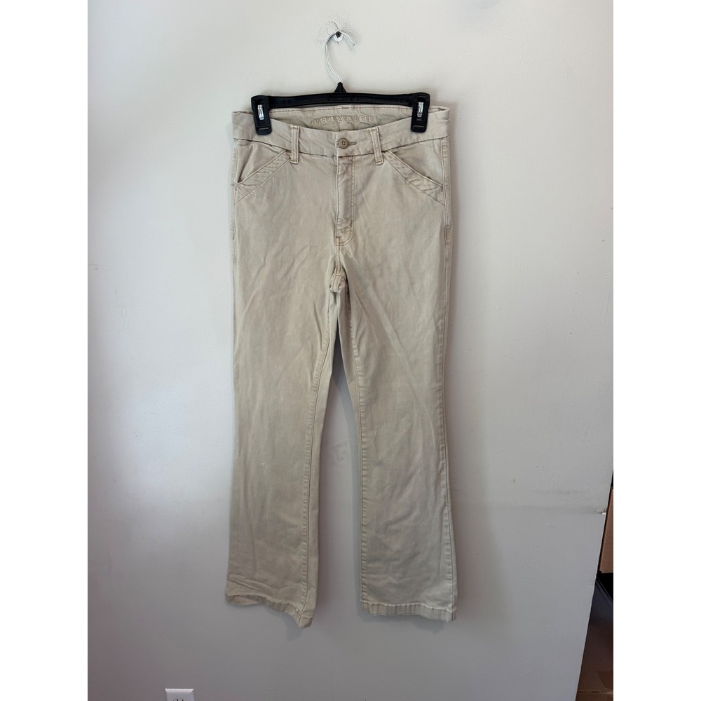 American Eagle Khaki Stretch Flare Pants Womens 8 Regular Tan Chino Trousers